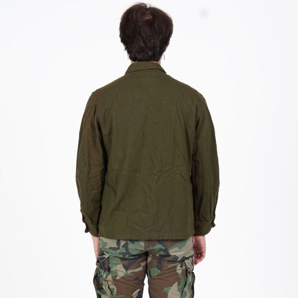 VINTAGE Thick Wool Khaki Military Button Down Shirt - Picture 2 of 3